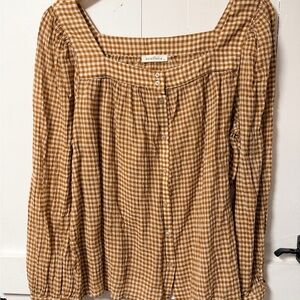 Neuflora Women's Brown Checkered Button Down Shirt